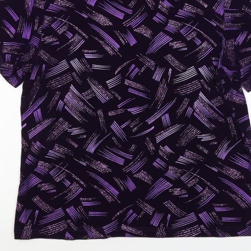 EWM Women's Black Purple Geometric Flutter Sleeve Blouse UK 20