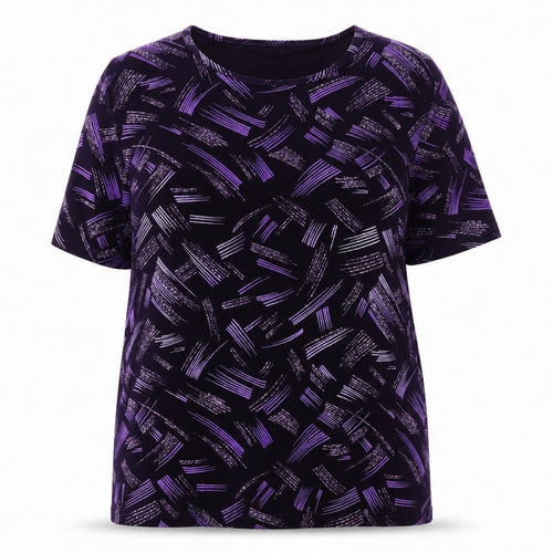 EWM Women's Black Purple Geometric Flutter Sleeve Blouse UK 20