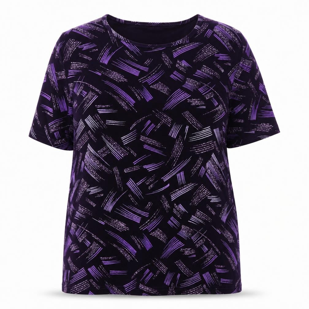 EWM Women's Black Purple Geometric Flutter Sleeve Blouse UK 20