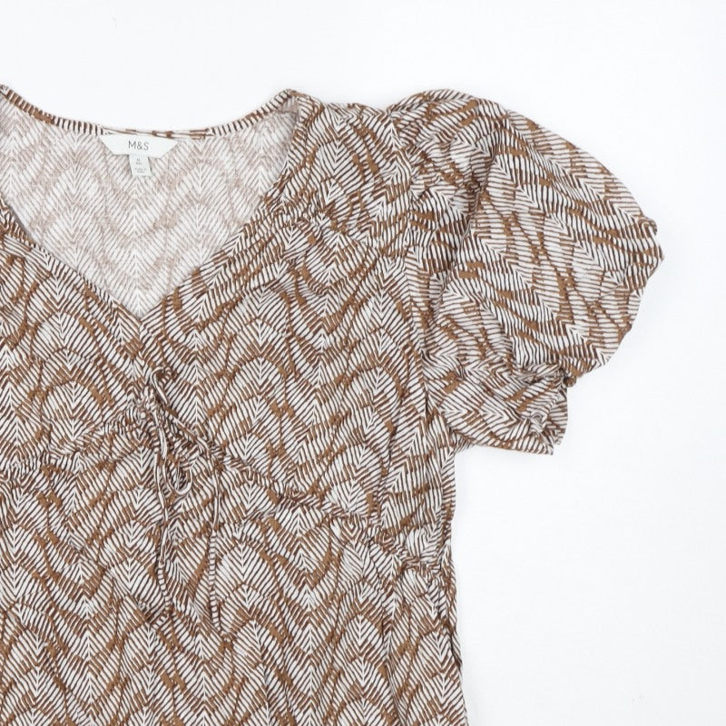 Marks and Spencer Women Brown Geometric V-Neck Wrap Blouse UK 16