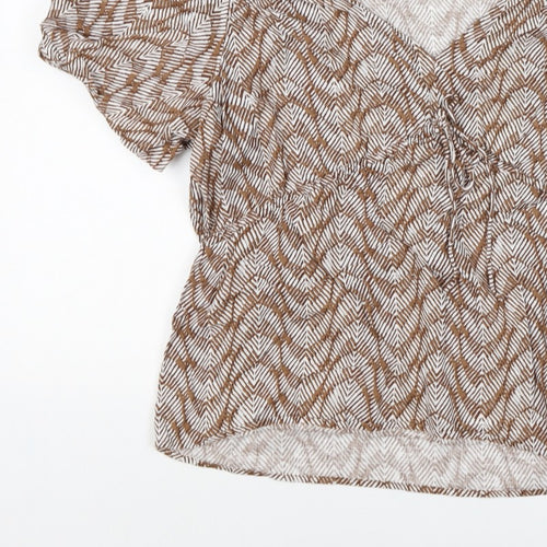 Marks and Spencer Women Brown Geometric V-Neck Wrap Blouse UK 16