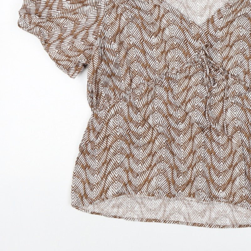 Marks and Spencer Women Brown Geometric V-Neck Wrap Blouse UK 16