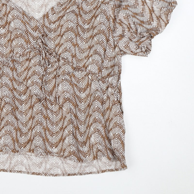 Marks and Spencer Women Brown Geometric V-Neck Wrap Blouse UK 16