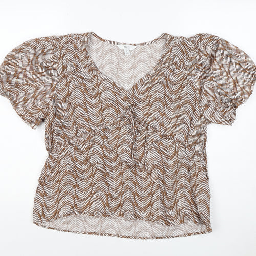 Marks and Spencer Women Brown Geometric V-Neck Wrap Blouse UK 16