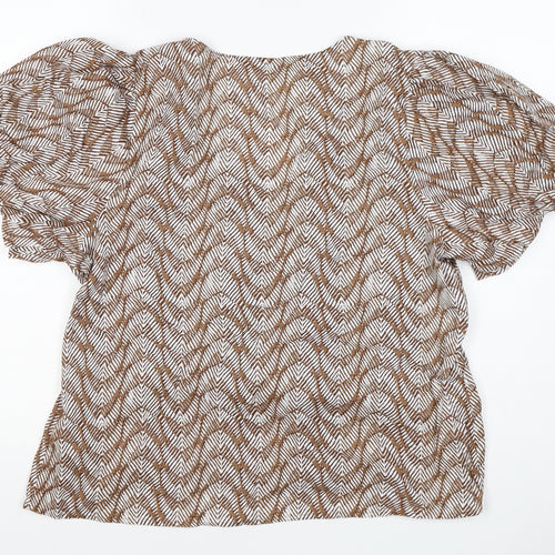 Marks and Spencer Women Brown Geometric V-Neck Wrap Blouse UK 16