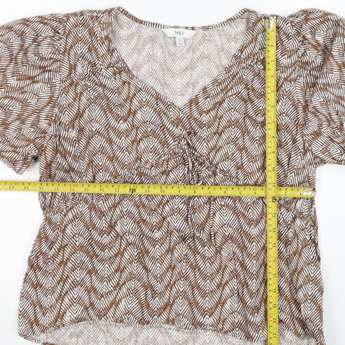 Marks and Spencer Women Brown Geometric V-Neck Wrap Blouse UK 16