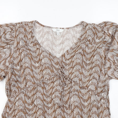 Marks and Spencer Women Brown Geometric V-Neck Wrap Blouse UK 16