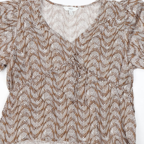 Marks and Spencer Women Brown Geometric V-Neck Wrap Blouse UK 16