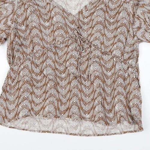 Marks and Spencer Women Brown Geometric V-Neck Wrap Blouse UK 16