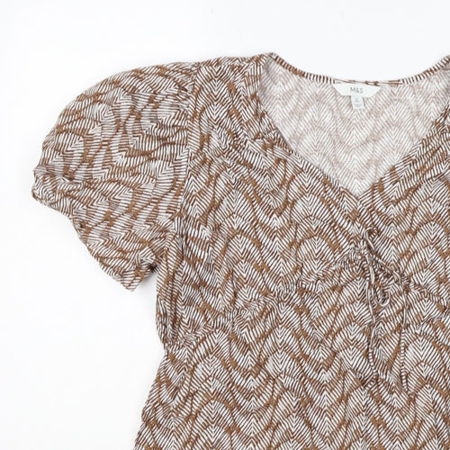 Marks and Spencer Women Brown Geometric V-Neck Wrap Blouse UK 16