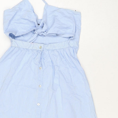 Zara Woman Blue White Stripe M Off Shoulder Belted Midi Dress