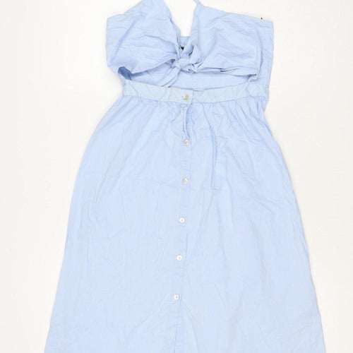 Zara Woman Blue White Stripe M Off Shoulder Belted Midi Dress