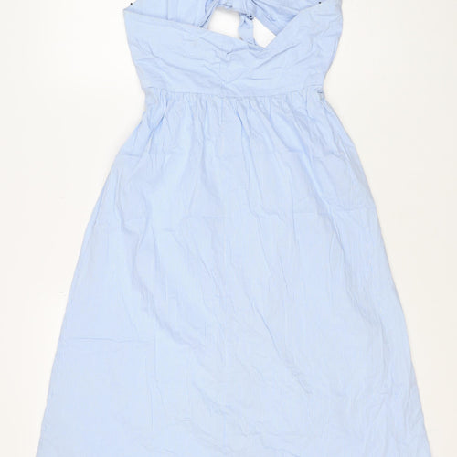Zara Woman Blue White Stripe M Off Shoulder Belted Midi Dress