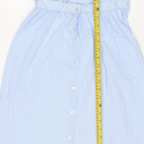 Zara Woman Blue White Stripe M Off Shoulder Belted Midi Dress