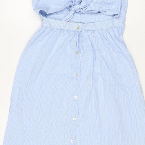 Zara Woman Blue White Stripe M Off Shoulder Belted Midi Dress