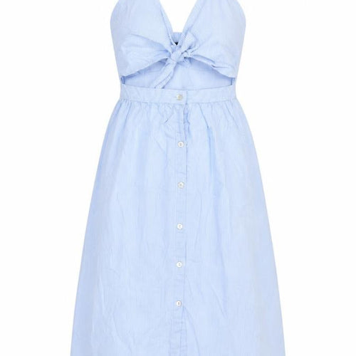 Zara Woman Blue White Stripe M Off Shoulder Belted Midi Dress
