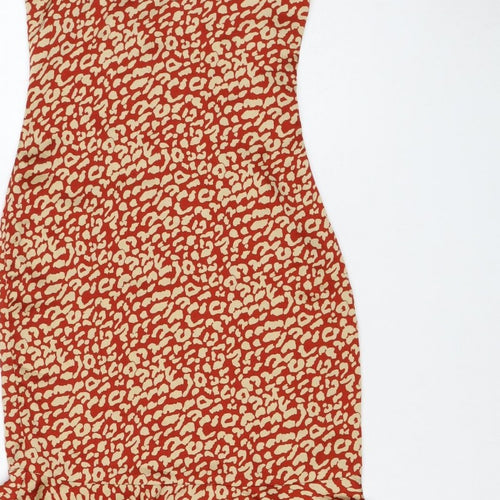 PrettyLittleThing Women Red Animal Print Maxi Dress UK 6 Strappy