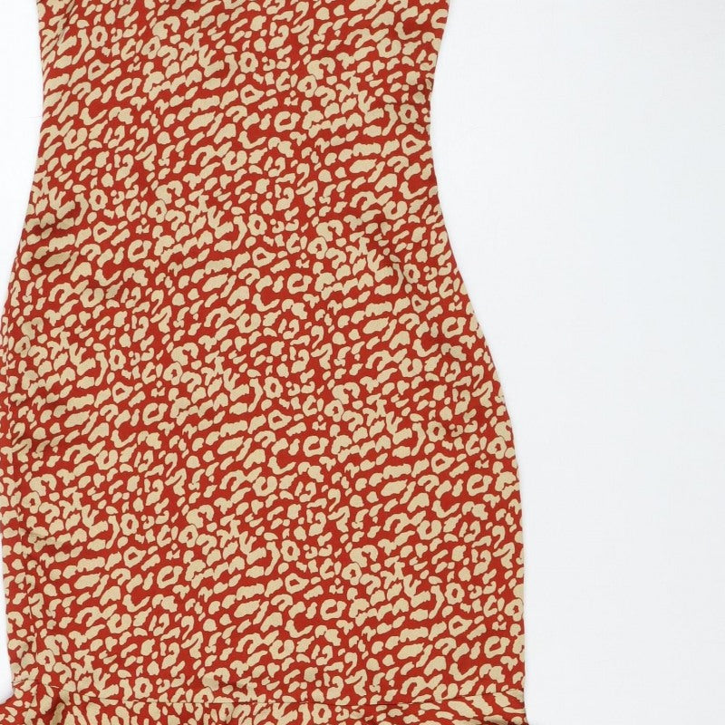 PrettyLittleThing Women Red Animal Print Maxi Dress UK 6 Strappy
