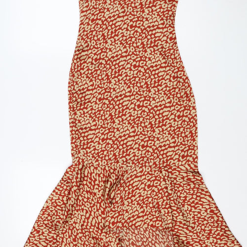 PrettyLittleThing Women Red Animal Print Maxi Dress UK 6 Strappy