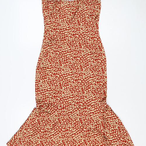 PrettyLittleThing Women Red Animal Print Maxi Dress UK 6 Strappy