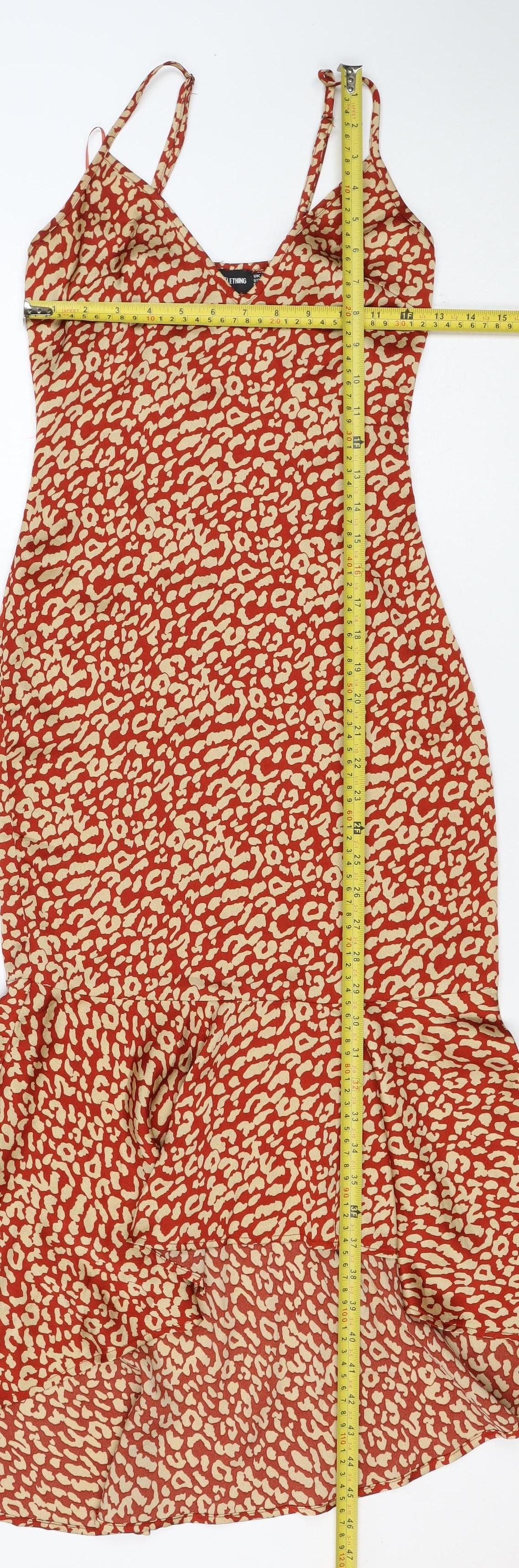 PrettyLittleThing Women Red Animal Print Maxi Dress UK 6 Strappy