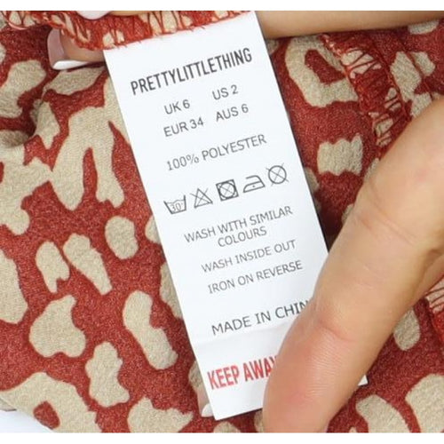 PrettyLittleThing Women Red Animal Print Maxi Dress UK 6 Strappy