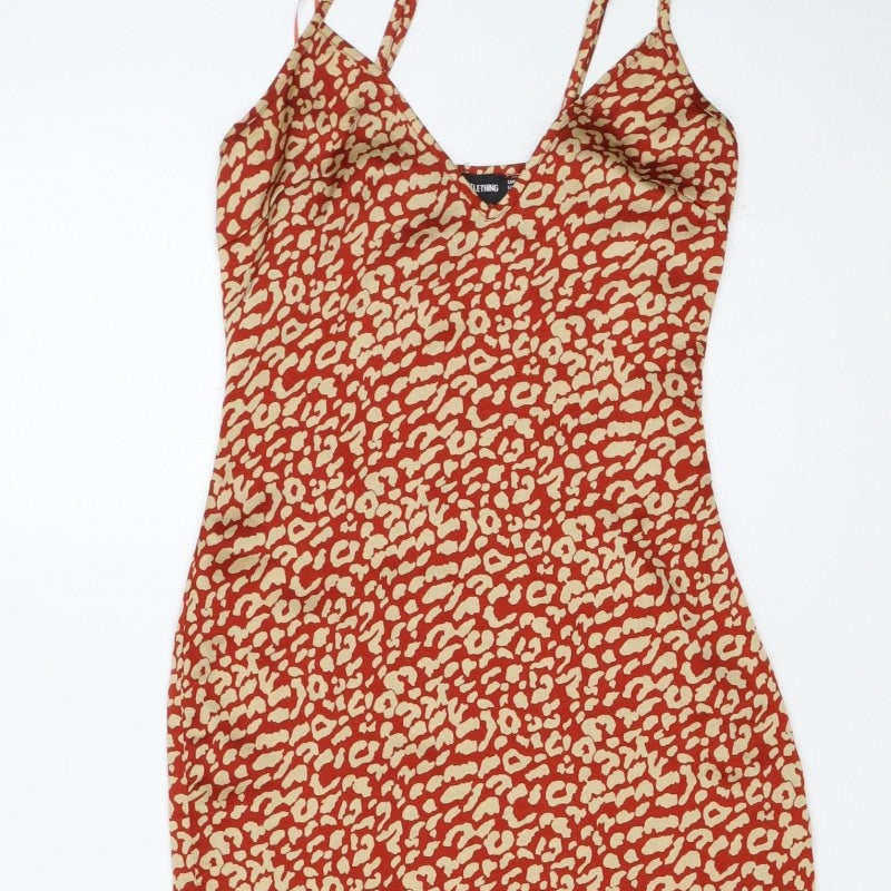 PrettyLittleThing Women Red Animal Print Maxi Dress UK 6 Strappy