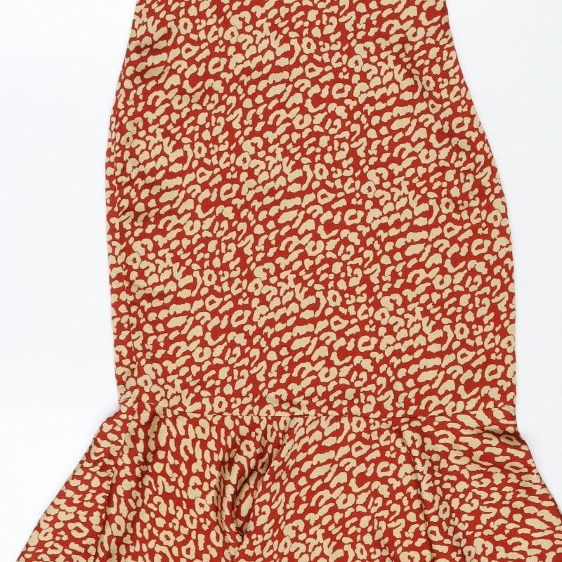 PrettyLittleThing Women Red Animal Print Maxi Dress UK 6 Strappy