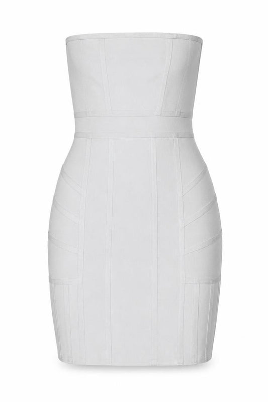 Front view of M Women Ivory UK 8 Bodycon Bandage Short Strapless Dress