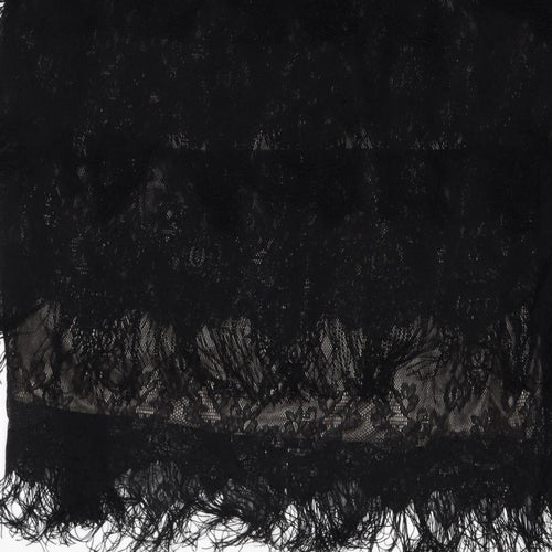 Yumi Women Black Lace Feather Trim Shift Dress Size L Party Cocktail