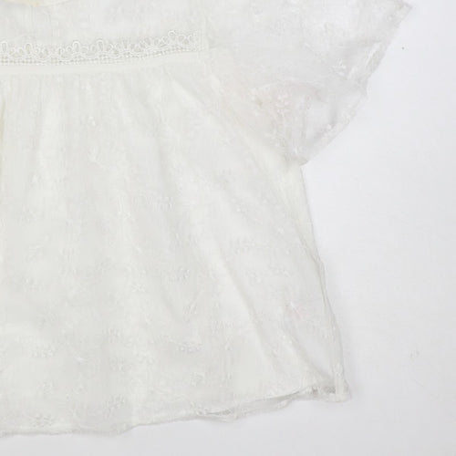 Mela London Women Ivory UK 14 Petite Embroidered Lace Floral Blouse