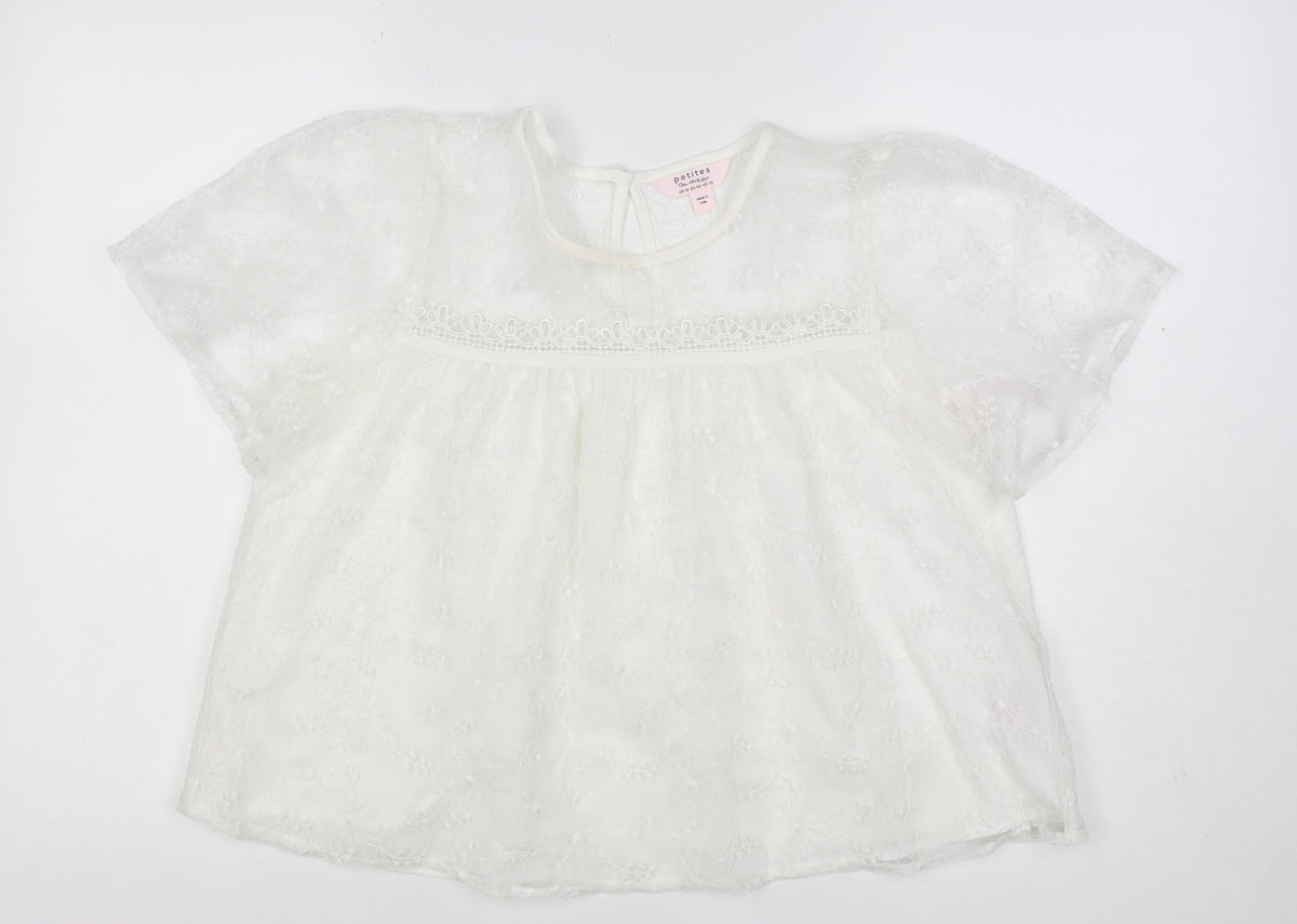 Mela London Women Ivory UK 14 Petite Embroidered Lace Floral Blouse