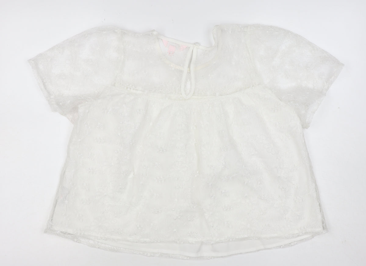 Mela London Women Ivory UK 14 Petite Embroidered Lace Floral Blouse