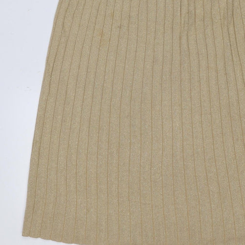 H&M Women Gold XS Ribbed Metallic Knit Bodycon Knee Length Dress