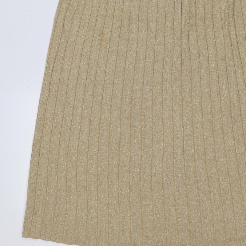 H&M Women Gold XS Ribbed Metallic Knit Bodycon Knee Length Dress