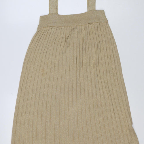 H&M Women Gold XS Ribbed Metallic Knit Bodycon Knee Length Dress