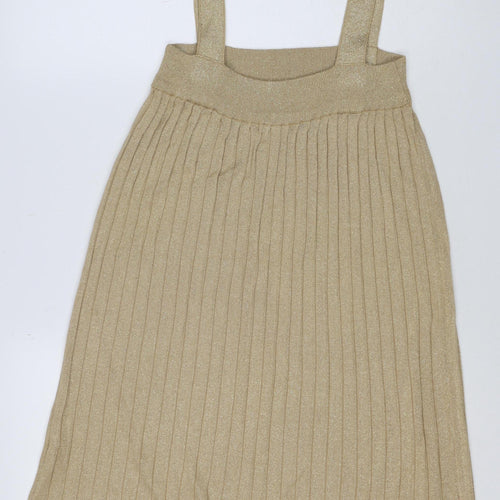 H&M Women Gold XS Ribbed Metallic Knit Bodycon Knee Length Dress