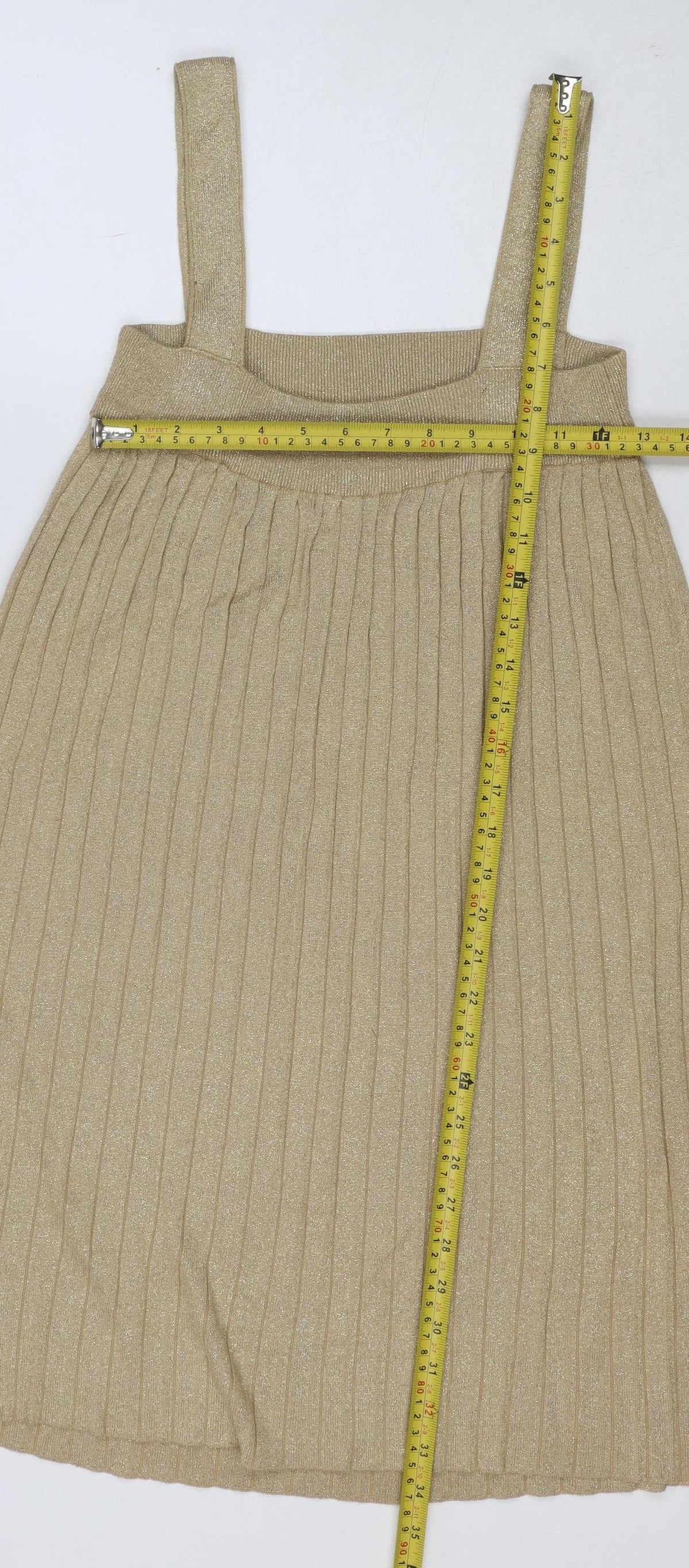 H&M Women Gold XS Ribbed Metallic Knit Bodycon Knee Length Dress