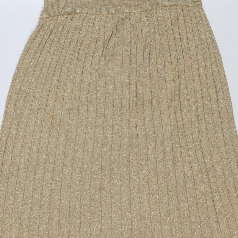 H&M Women Gold XS Ribbed Metallic Knit Bodycon Knee Length Dress