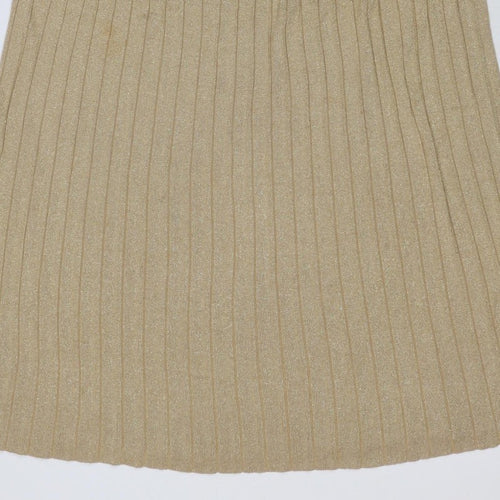 H&M Women Gold XS Ribbed Metallic Knit Bodycon Knee Length Dress