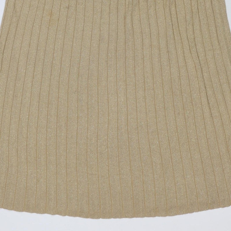H&M Women Gold XS Ribbed Metallic Knit Bodycon Knee Length Dress