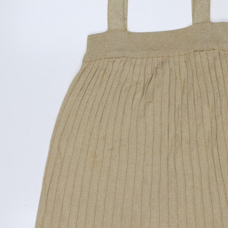 H&M Women Gold XS Ribbed Metallic Knit Bodycon Knee Length Dress