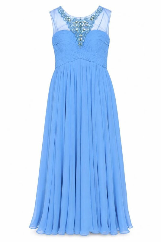 Front view of JS Collections Women Blue UK 8 Maxi Beaded Sweetheart Formal Dress