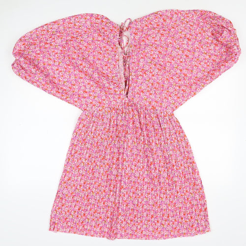 Zara Women Pink Floral Pleated Fit & Flare Short Dress Size S