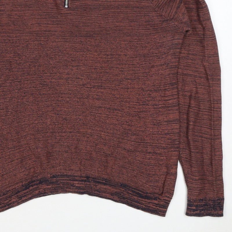 Primark Men’s Brown Marl 1/4 Zip High Neck Knit Jumper Size L