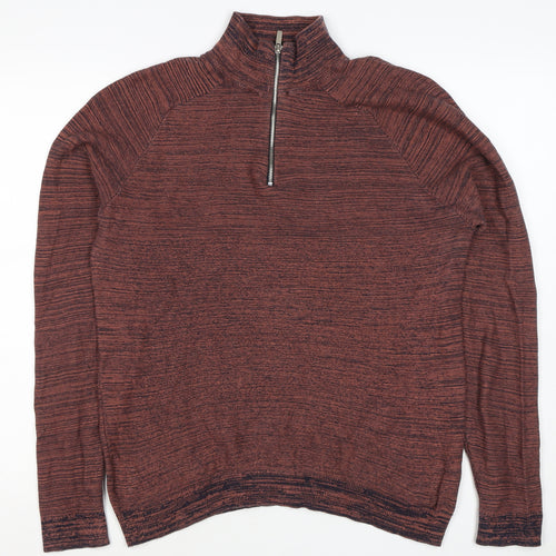 Primark Men’s Brown Marl 1/4 Zip High Neck Knit Jumper Size L