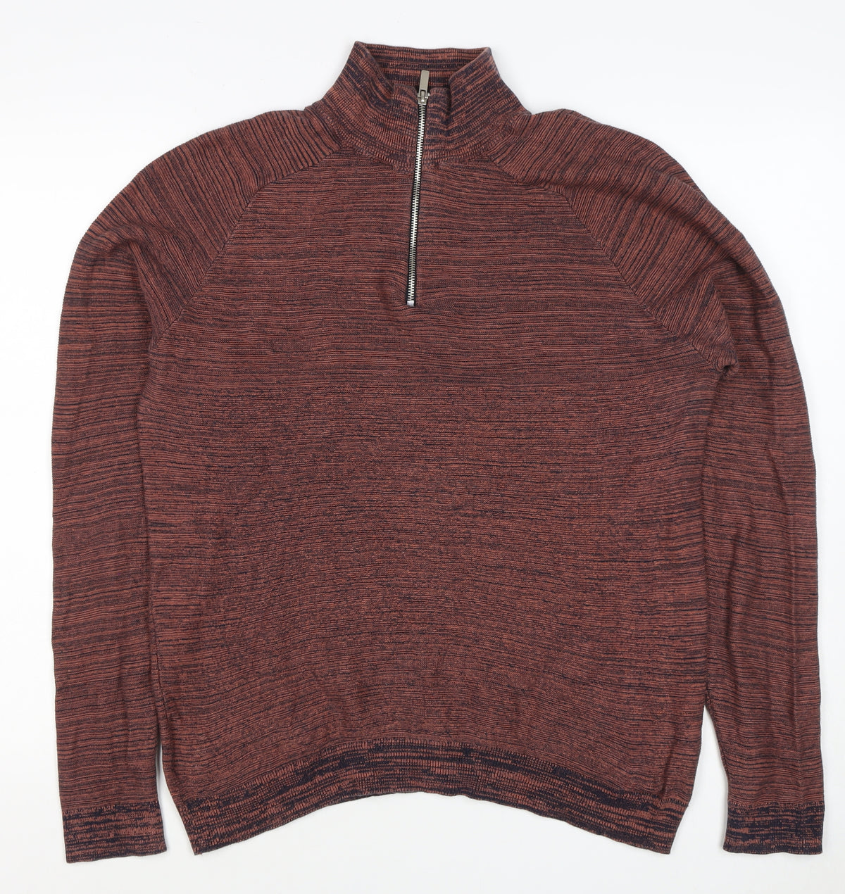 Primark Men’s Brown Marl 1/4 Zip High Neck Knit Jumper Size L