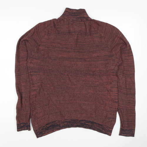 Primark Men’s Brown Marl 1/4 Zip High Neck Knit Jumper Size L