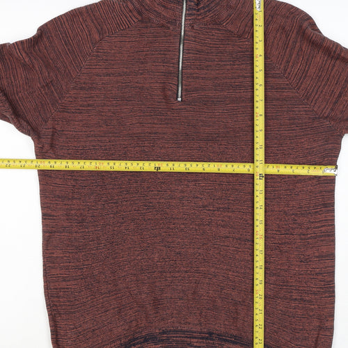 Primark Men’s Brown Marl 1/4 Zip High Neck Knit Jumper Size L