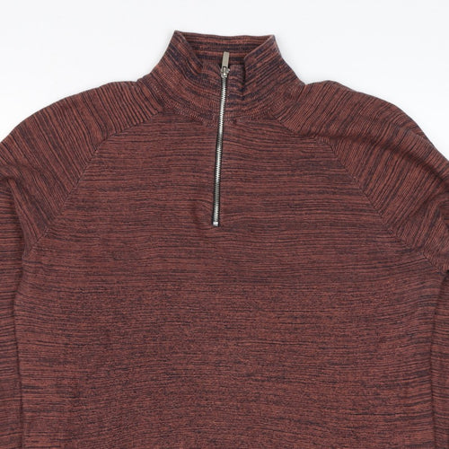 Primark Men’s Brown Marl 1/4 Zip High Neck Knit Jumper Size L